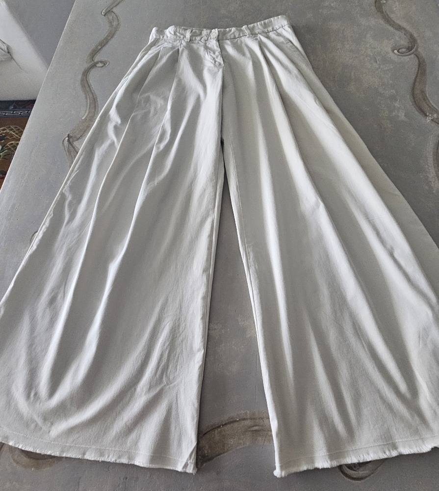 Nili Lotan Dilon Buff Pleated High Waist Ultra Wide Leg Raw Hem Khaki Pants - Picture 6 of 15